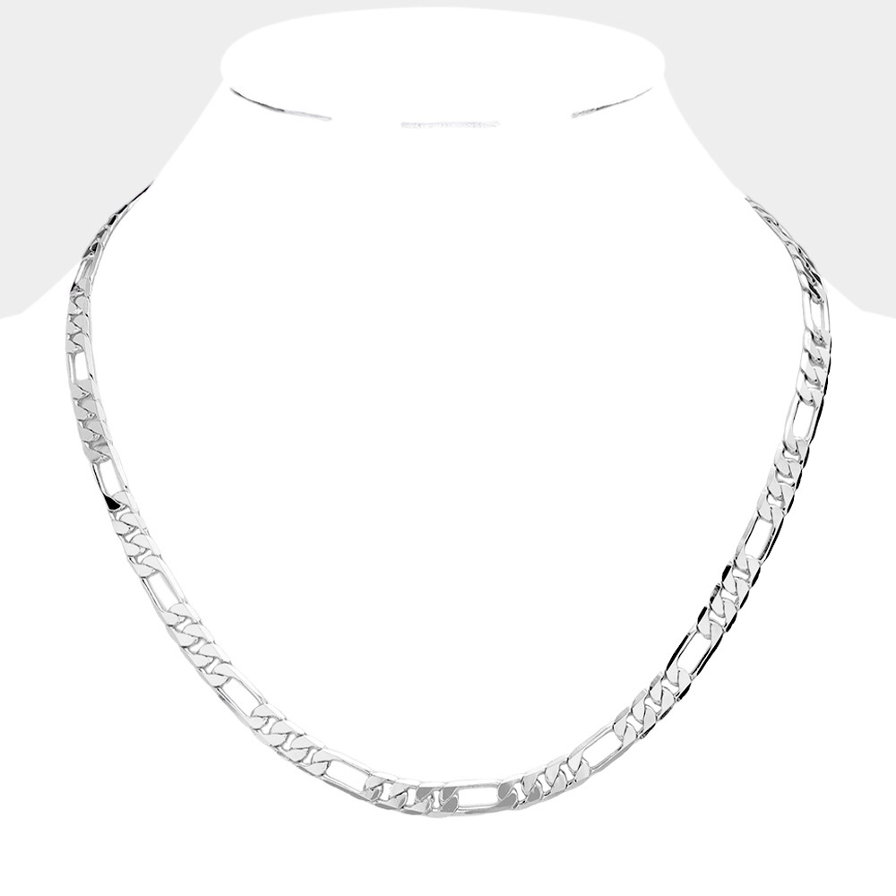 Silver Plated 20”  7mm Figaro Metal Chain Necklace